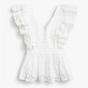 J. Crew - Collection Flutter Sleeve Top in Eyelet - Size 6‎ - White
